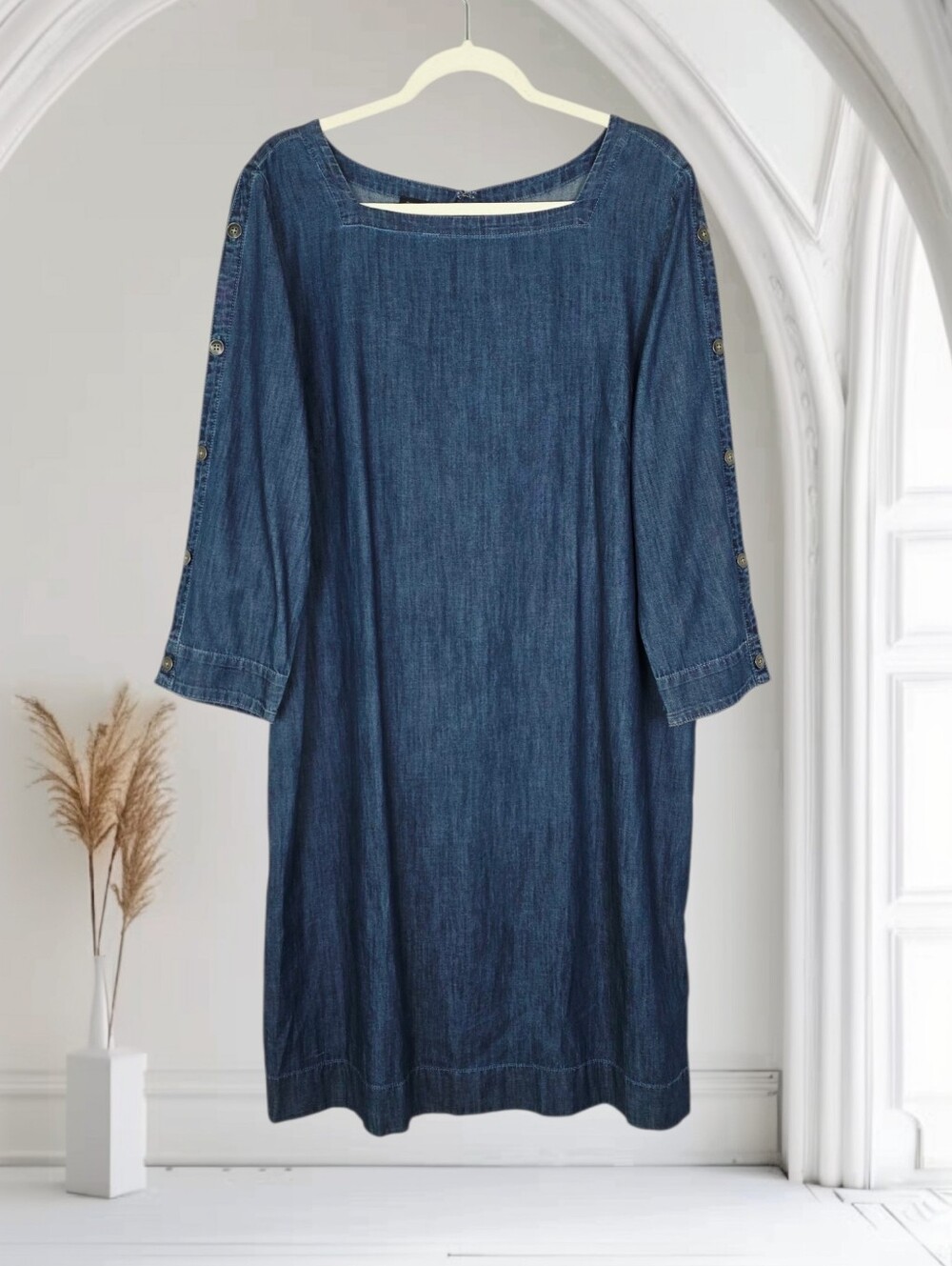 Talbots Square Neck Striated Denim Shift Dress Dize 16 NEW